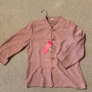 Women's Rose Pink Floral Brocade Jacket with Frog Closures